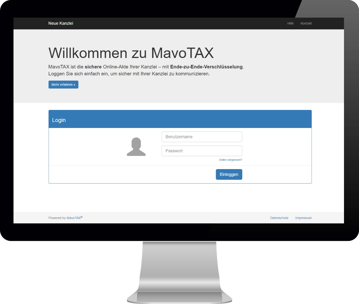 Screenshot des Login-Formulars vor Konfiguration durch Kanzlei